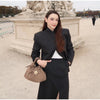 Diagonal Buckle Stand Collar Loane Taupe Asymmetrical Plaid Blazers Spring Casual Coats Vintage Woman's Outerwear Clothing