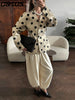 Elegant Dot Shirt Skirts Suit Women Long Puff Sleeve Button V-neck Jacket Mini Skirt Spring Chic 2 Pieces Set Lady