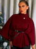 Women's Jackets Oversized Belt Tunic Jacket Autumn Winter Coat Female Red Brown Black Jacket Cropped Bat Sleeved Outerwears