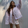 Y-neck Lace-up Cotton Coat Pink Floral Padded Jacket Loose Sweet Casual Japanese Cardigan Cotton-padded Coats Lady Warm Overcoat