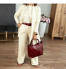 Pant Set Women Three Piece Sets Round Neck Full Sleeve Tops Mid Length Coats Wide Leg Long Pants High Waist Y2k Work