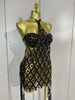 Women Sparkly Diamonds Pink Mesh Transparent Top Dress Two Piece Set Sexy Evening Party Celebrate Birthday PhotoShoot Stage Wear