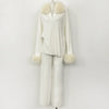 Sweater Real Fox Fur Collar Autumn Winter Clothing Women Sweater Suit Female Raccoon Fur Pullovers Trousers Set Lady