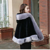 Black Fur Coat Women's Winter Shawl Cape Style Short Imitation Fox Fur Thick Hooded Windbreaker Female Warm Faux Fur Cloak