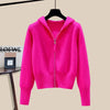 Autumn Winter Hooded Women's Knitwear Long Sleeve Zipper Slim Knitted Cardigan Female Casual Jacket Tops