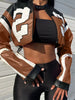 Women's Artificial Leather Jacket PU Leather Short Jacket Digital Printed Streetwear Motorcycle Casual Jacket