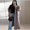 Lace-Up Long Overcoat Women's Coat Office Lady Elegant Woolen Furry Patchwork Long Sleeve Coats Loose Cardigan Jackets