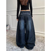 Blue Women's Retro Y2K 2000s Wide Leg Baggy Casual Denim Trouser High Waist Loose Jeans Autumn Harajuku Full Length Pants