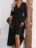 Elegant Solid Color Knit Dress for Women Fall Winter Overlap V-Neck Long Sleeve with Waist Shirring Bodycon Long Maxi Dress