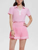 Women 2 Pieces Athletic Skirt Set Outfits V Neck Polo Shirts High Waisted Pleated Tennis Skirts Golf Pickball Dress