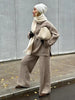 Women's Autumn Winter Collared Half Zip Ribbed Knit 2-Piece Set Oversized Wide Leg Pants Sweater Suit