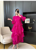Royal Blue Pleated French Women's Dress Chic Ruffled Irregular Tie Design Long Sleeve Clothing 2DB3939