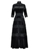 Women's Velvet Maxi Dress Hollow out Stand Collar Half Sleeve Elegant Party Spring