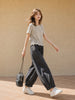 150-160cm Petite Women Pants Ankle Length Lantern Jogger Pants Elastic High Waist Wide Leg Lengthening Trousers