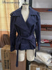 Solid Lace Up Short Windbreaker Women Elegant Full Sleeve Button Loose Chic Trench Coat Office Lady Daily Commute Outwear