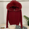 Knitwear Cardigan Women Spring Knitted Jacket Female Autumn Hooded Real Fox Fur Coat Natural Short Fur Coat Casual