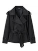 Women Lapel V-neck Belt Trench Coat Lace Up Button Full Sleeve Short Thin Windbreak Lady Daily Street Outerwear