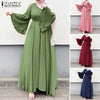 Women Muslim Maxi Dress Solid Color O-Neck Long Sleeve Turkish Abaya Robe Casual Elegant Party Oversized Vestidos