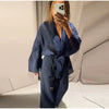 Casual Women Shirt Pant Set V-Neck Lace Up Loose Long Sleeve Top Wide Leg Trousers Suit Spring Autumn Chic Lady Outfits