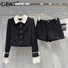 Autumn Style Contrast Color Collar Tie Sleeve Short Jacket For Women Shorts Tweed Shorts Female 11A06638