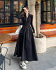 Black Long Dresses for Women Korean Simple High Waist Zipper-Up Turtleneck A-Line Dress Ladies French Style High Street Vestidos