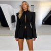 Pinstripe Women's Blazer Coats Back Cut Out Tie Long Sleeve Jackets for Woman Lapel Collar Navy Striped Suit Jacket Office Chic