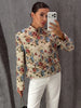 Women Cropped Floral Print Jacket Stand Collar Long Sleeve Button Front Pockets Vintage Loose Short Coat Autumn Chic Blazer