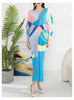 Pleated Dress For Women V-neck Batwing Sleeves Spliced Contrast Color Dresses Female Clothing 2YA2012