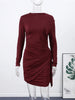 Sexy Pleated Ribbon Short Dress Women Solid Long Sleeve Slim Empire Hip Package Party Dress Spring Night Club Robe