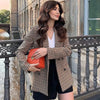 Elegant Plaid Long Sleeve Blazers Women Double Breasted Office Suit Jacket Woman Casual Turn Down Collar Outwear Lady