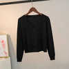 Sweater Knitted Cardigan Button Jacket Spring Autumn V-neck Long Sleeve Casual Short Tops For Women Sweater Grey White