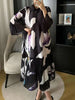 Pleated Print Dress For Women Lapel Single Breasted Loose Long Contrast Color Female Dresses 2DA4600