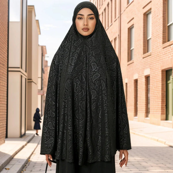 Women Paisley Hijab Long Shawl Solid Color Abaya Full Cover Muslim Black Turban Headband Cashew Printed Foulard Gown