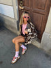 Women Cow Print Tassel Short Coat Casual Long Sleeve Lapel V-neck Single Breasted Jacket Lady Spring Autumn Outwear