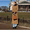 Chic Suede Women's Windbreaker Leather Patchwork Turn-Down Collar Single Breasted Waist-Closed Long Coat Autumn Lady Jacket