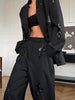 Women Black Sequin Embroidery Blazer 2 Piece Set Full Sleeve Lapel V-neck Coat Wide Leg Pants Suit Lady Spring Outfits