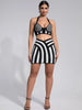 Women Celebrity Sexy Jacquard Black White Two Piece Bodycon Striped Bandage Skirt Set Designer Evening Party Dress