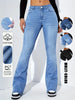 Women's Stylish Elegant Denim Flare Pants with Pocket, Casual Fit for All Seasons, Moderate Thickness Denim Trousers