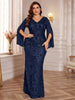 Plus Size Gold Evening Dresses Women Long Sleeve Mermaid Formal Sequins Prom Wedding Party Cocktail Gowns