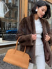 Elegant Lace Up Women Faux Fur Coat V-neck Long Sleeve Loose Plush Jacket Winter Lady Warm Daily Commute Outwear