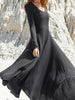 Size 1XL-5XL Women's Solid V-neck Simple Irregular Hem Skirt Long Sleeved Top Tight Bottom Loose A-line Skirt Dress