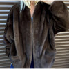 Women's Oversized Coats V-neck Long Sleeve Pocket Faux Fur Jackets Winter Female Furry Solid Loose Fitting Jacket Outerwears