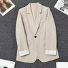 Beige Notched Collar Jacket Women Korean Chic Patchwork Long Sleeve Small Suit Coat Casual Simple Single Button Blazers