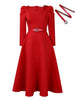 Autumn Stylish Women Evening Party Dress Long Puff Sleeve Elegant Pleated A-Line Gowns Birthday Wedding Celebrate Robes