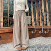 Korean White Corduroy Wide Leg Pants Women Autumn Loose Long Pants with Pockets Woman Daily Wear High Waist Casual Trousers