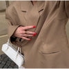 Casual Solid Women Blazer Coat Lapel Long Sleeve One Button Loose Outerwear Autumn Female Chic High Street Overcoat