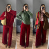 Retro Red Mid-Waist Wide-Leg Straight Corduroy Long Pants For Women Autumn Winter