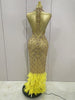 Sparkly Red Rhinestones Feather Sexy Mesh See Through Long Dress Women Birthday Evening Nightclub DJ Dancer Stage Costume