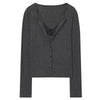Women Lace V Neck Cropped Cardigan Coat Long Sleeve Button Knit Sweater Spring Casual Streetwear Lady Slim Knitwear