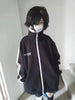 Women Harajuku Japanese Print Zip Up Jacket Stand Collar Striped Sleeve Loose Casual Sports Track Coat